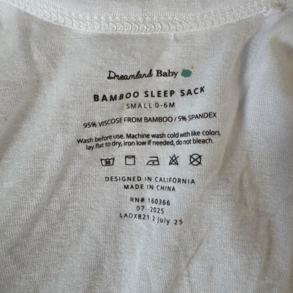 Dreamland Baby Bamboo Sleep Sack White Star Print 0-6M Small 1.0 TOG - Picture 3 of 6